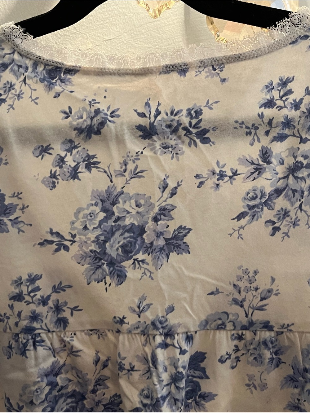 Women's Blue Floral Nightgown - Classic Comfort cotton short sleeve - Picture 3 of 11